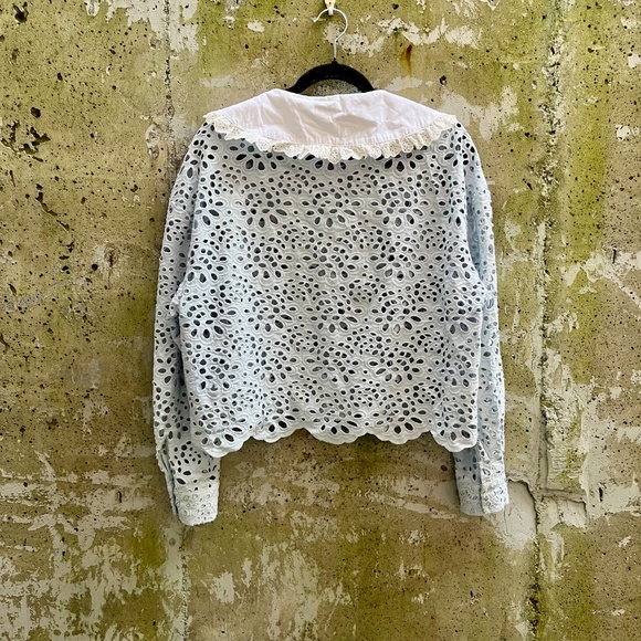 Maje Guipure Lace Top - Size 3 (Large, fits like Medium) Pale Blue / White - Picture 5 of 14